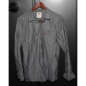 Levis Gray Button Front Collared Shirt Long Sleeve Roll Tab Casual Mens M